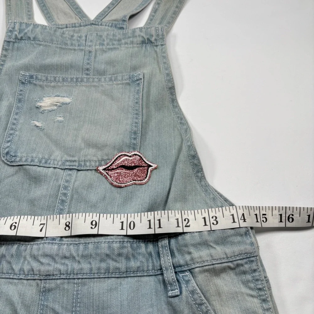 The Children's Place Girls 14 Denim Overall Distressed Patches Light Embroidered